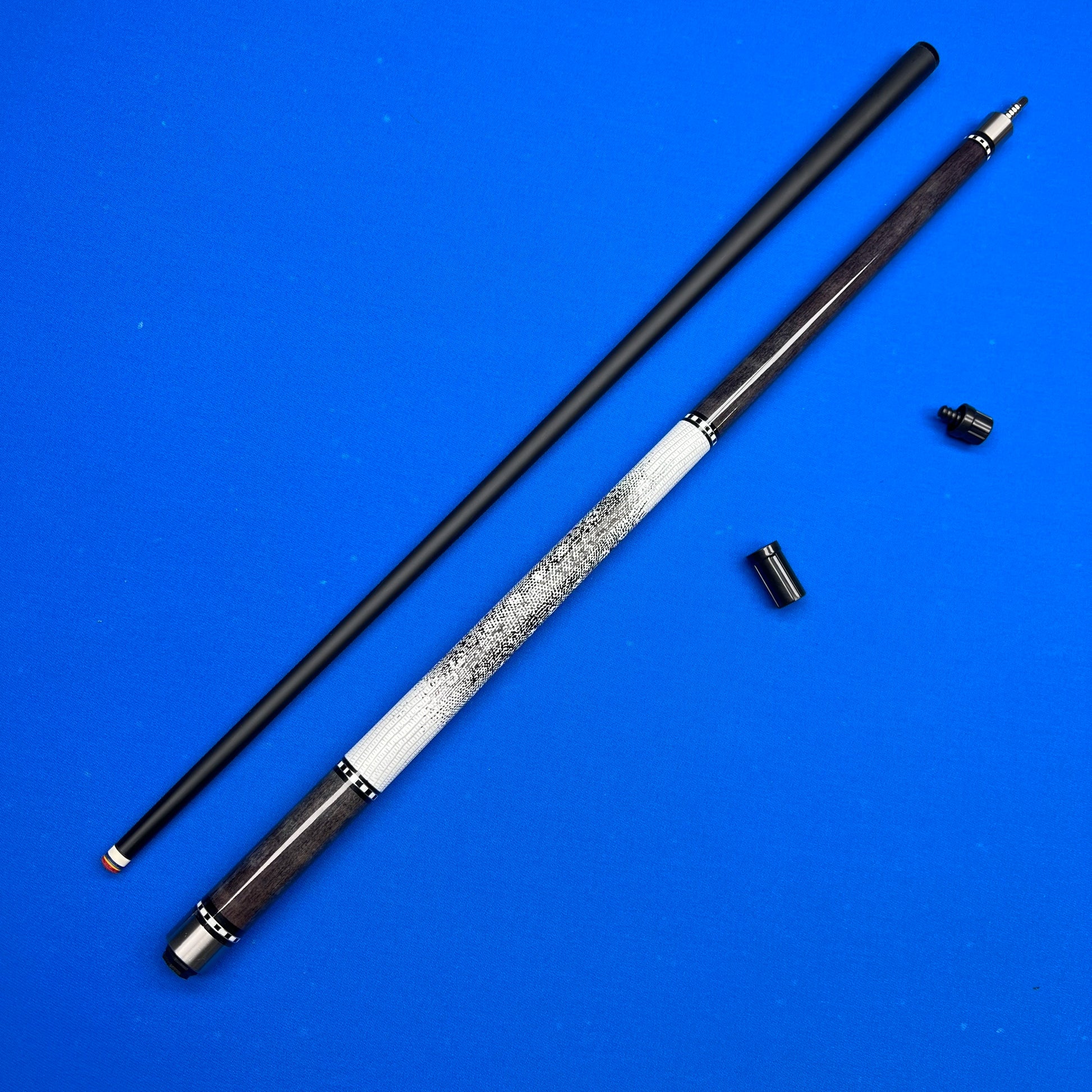 Two fishing rods with accessories on a blue background