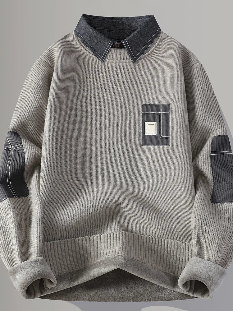Men's Fce Lined Thiened Long Sve Knitted Sweater Autumn Winter Sle irt Collar  Soft Polyester Casual Wear