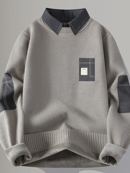 Men's Fce Lined Thiened Long Sve Knitted Sweater Autumn Winter Sle irt Collar  Soft Polyester Casual Wear