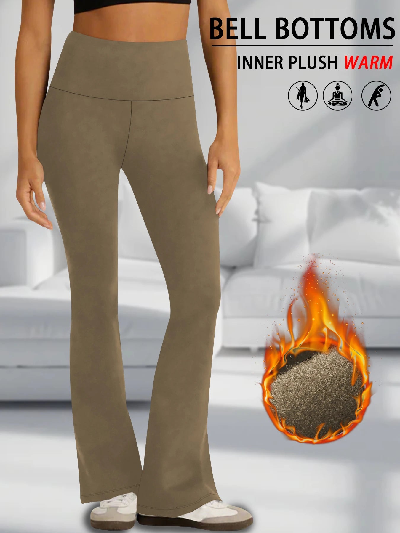 Women's Super Soft High Waisted Fleece Flare Leggings Tummy Control Soft Bootleg Bootcut Pants