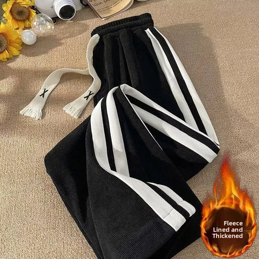 Verdickte Fleece-Cordhose gestreift Casual