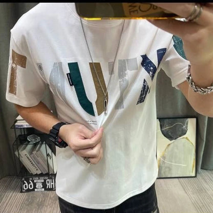 2023 Sommer Neue Mode Street Letter Printing T-Shirts Herren Koreanischer Stil Rundhals Kurzarm Locker Freizeit Baumwoll-Pullover