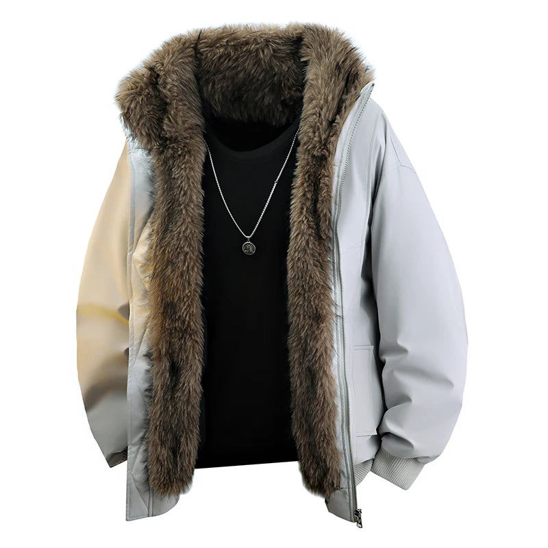 Men's 2025 Winter New Faux Fur Collar Padded Thickened Jackets Loose Comfort Warm Zipper Coats Male  Leisure Long Sleeve Jackets
