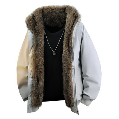 Men's 2025 Winter New Faux Fur Collar Padded Thickened Jackets Loose Comfort Warm Zipper Coats Male  Leisure Long Sleeve Jackets