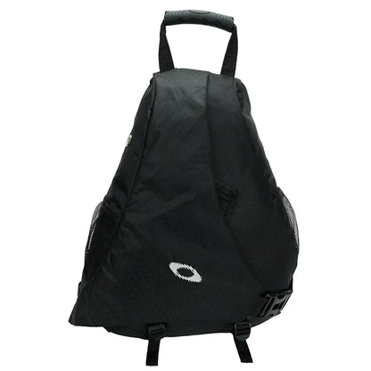 Black backpack with a brand logo on a white background