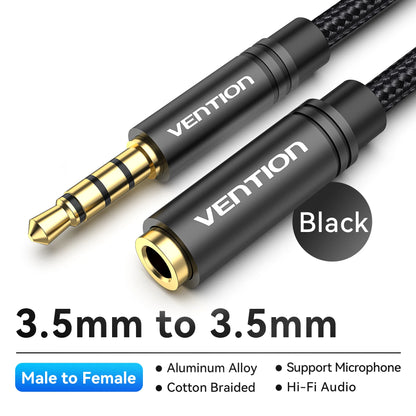 Vention Jack 3.5 Aux Extension Cable for Car Laptop Mini PC TV Xiaomi Huawei Stereo 3.5 mm Jack Headphone Speaker Cable Auxiliar