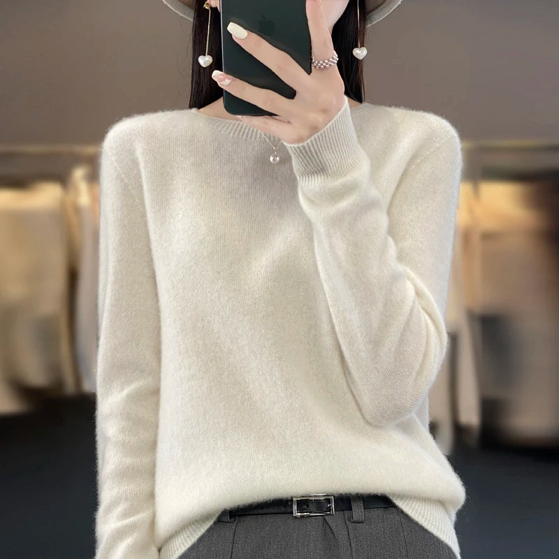 Cashmere sweater women's sweater in autumn and winter 100% merino wool fashion O-neck autumn warm pullover top