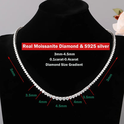 3-5mm Size Gradient Full Moissanite Diamond Tennis Necklace with Certificate 100% S925 Silver Choker Riviera Necklace for Women