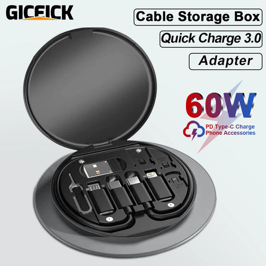 PD 60W Multifunktionales USB Typ C Datenkabel Set Schnellladung für iPhone Xiaomi Ladegerät Aufbewahrungsbox Adapter Kartenpin Reisebox