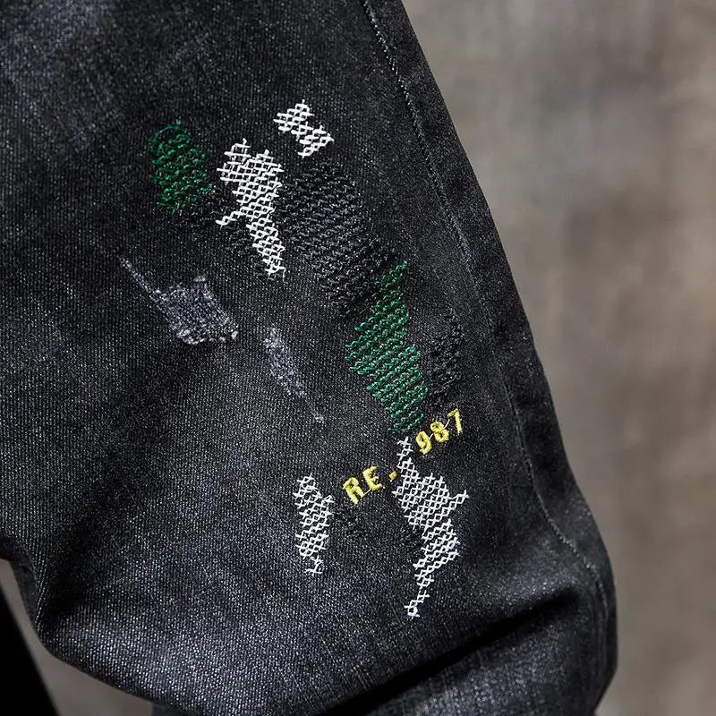Men's Designer Slim Fit Embroidered Denim Jeans