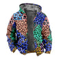 Herbst Winter Fleece Zip-Up Hoodies Original Leopard Patchwork Digitaldruck Herren Parka Mantel Jacken Oberbekleidung Sweatshirts Street