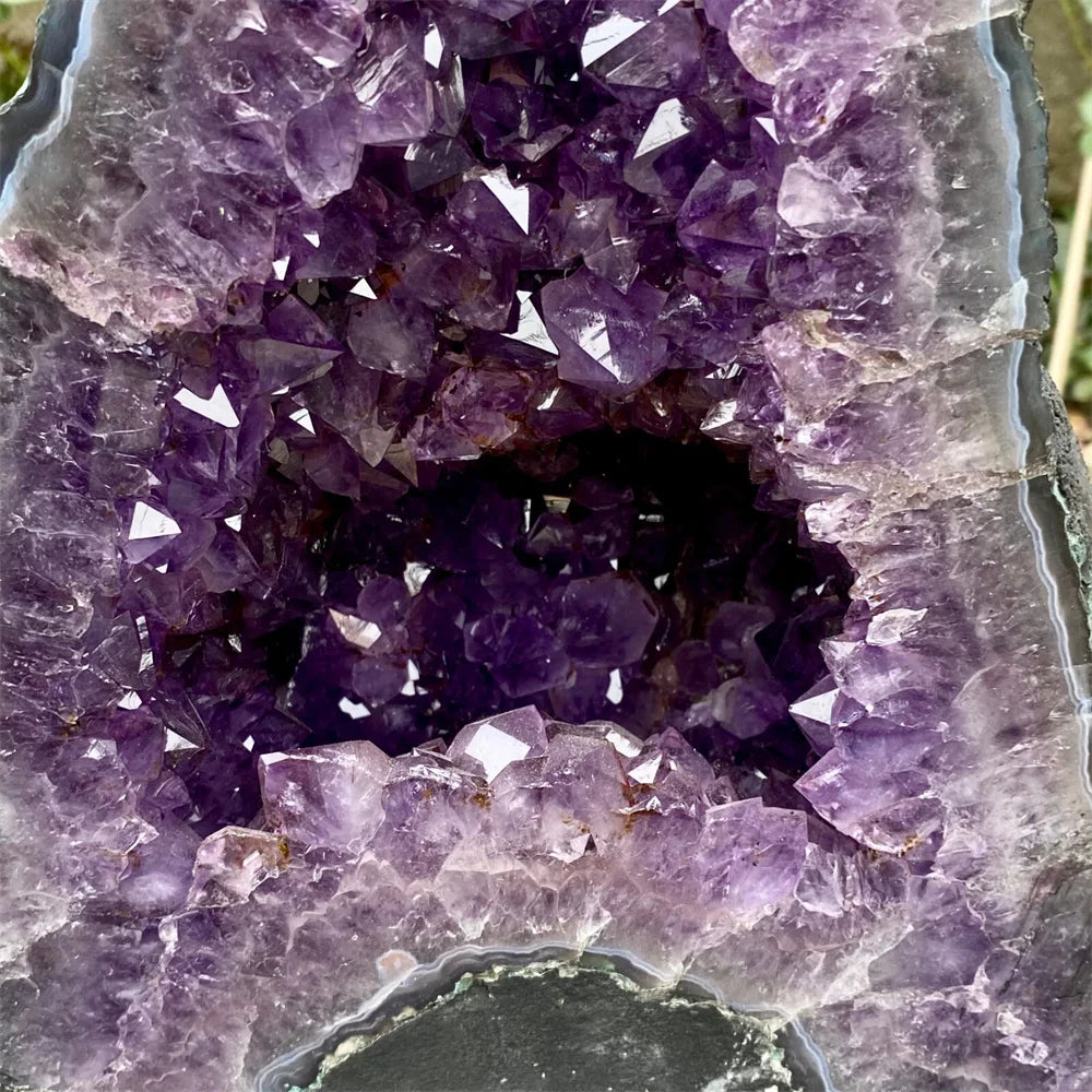 Natural Amethyst Cave Quartz Crystal Group, Cathedral-Style Energy Healing Device With Stand