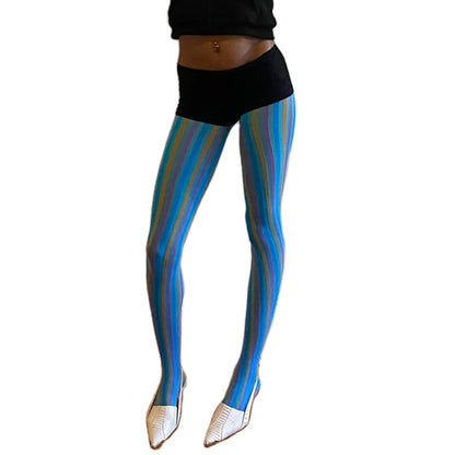 Women Patterned Pantyhose Y2k Aesthetic Tie Dye Sheer Tights Funky Print Hollow Out Mesh Stockings Leggings Grunge Streetwear