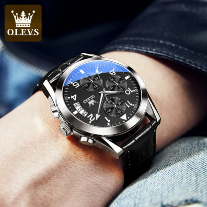 OLEVS Quartz Watch for Men Original Leather Strap Date