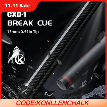 CXD-1 Break Cue with carbon fiber design on a dark background, featuring the brand logo.