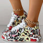 Women's Graffiti Print Sneakers Fashion Lace-up Low-top Platform Sneakers Casual Skateboard Shoes Sneakers New Vulcanized Shoes