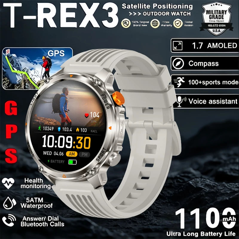2026 New Military Outdoor Smart Watch Men GPS Compass Altimeter 5ATM Waterproof 1100mAh Battery Bluetooth Call Tactical Sports