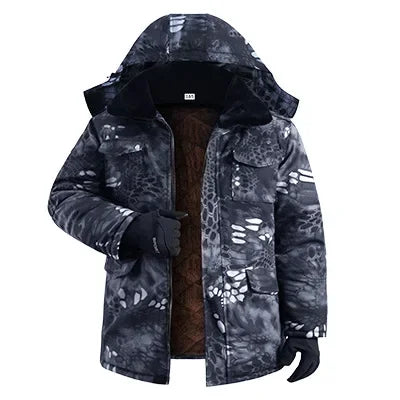 Winter Cotton Men's Velvet Thickened Camouflage Medium length Cold proof Cotton Jacket