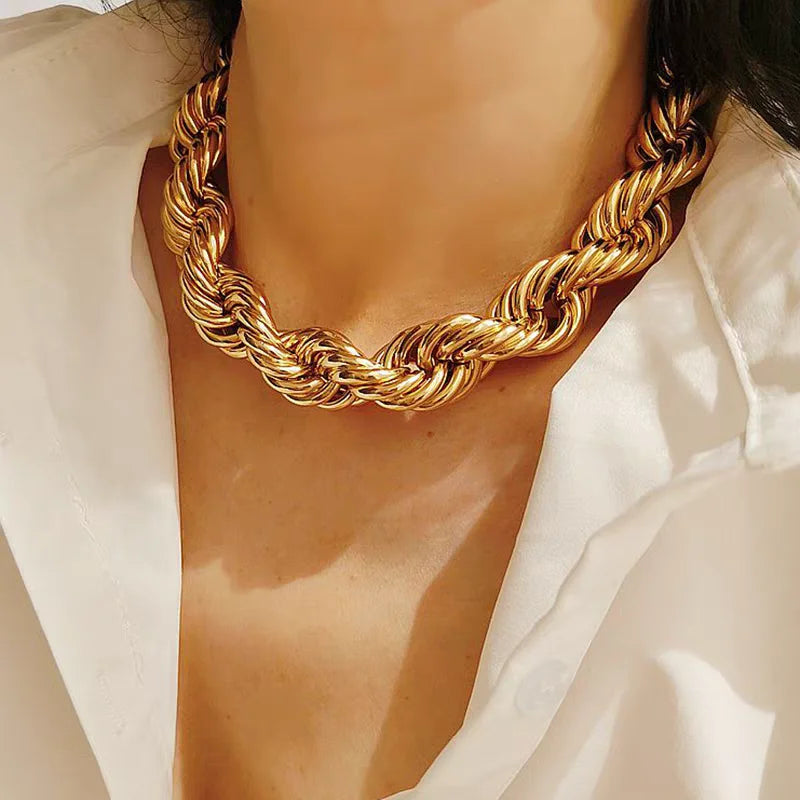 ULJ Hip Hop Street Style Exaggerate Big Chunky  Fashion Unisex Golden Silver Color Cool Jewelry