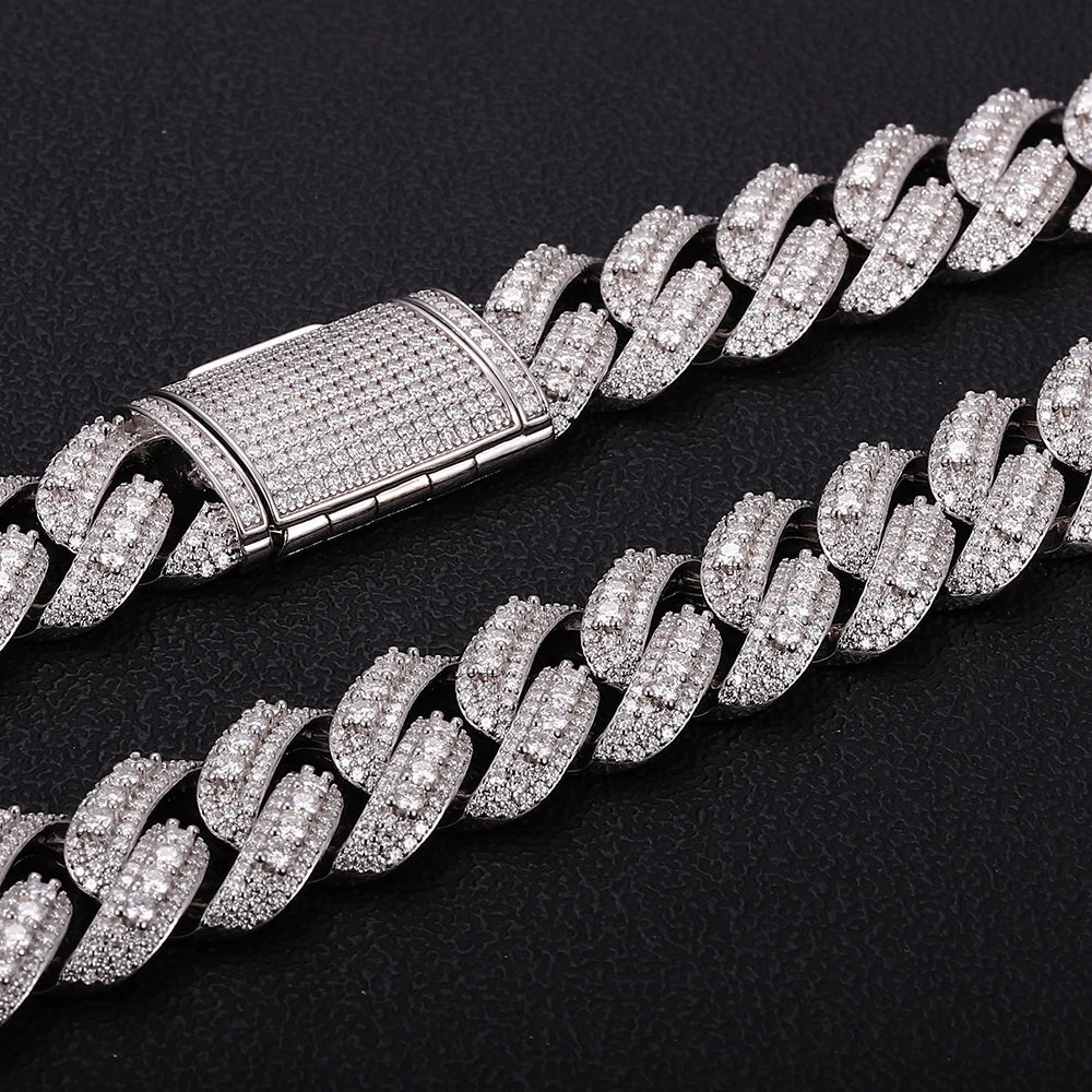 Provence Moissanite Cuban Chain Bracelet for Men 18mm Rock Cuban Link Bangles Hip Hop Link Chain for Man Miami Rapper Bracelet