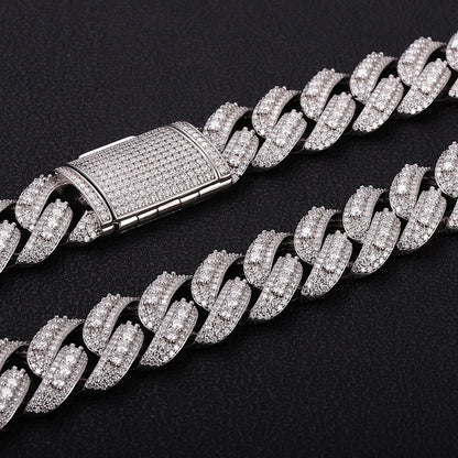 Provence Moissanite Cuban Chain Bracelet for Men 18mm Rock Cuban Link Bangles Hip Hop Link Chain for Man Miami Rapper Bracelet