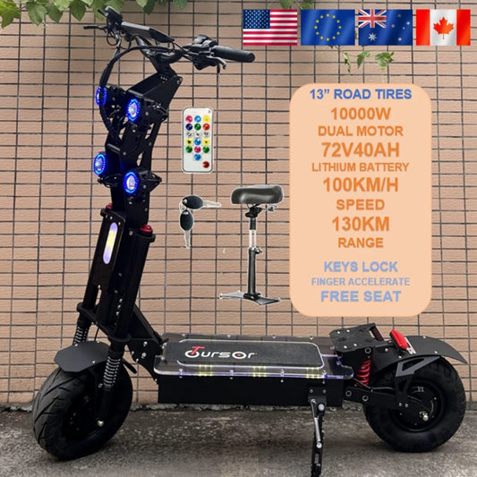 Electric scooter with specifications displayed against a tiled wall.