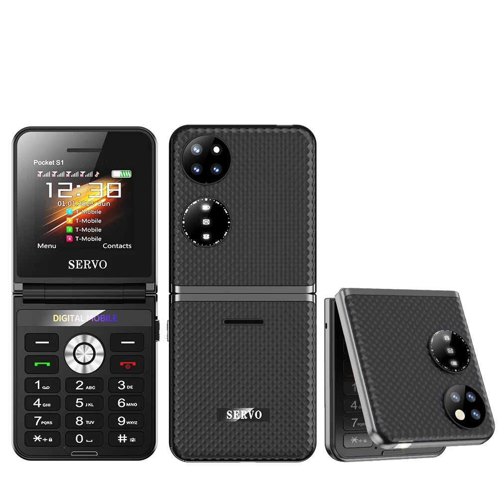 SERVO Pocket S1 Klapp-Handy 4 SIM Standby Anrufaufzeichnung Magische Stimme Kurzwahl Blacklist 2,4" Faltbare tragbare Handys