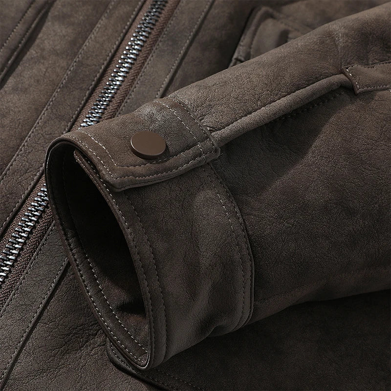High-quality men's fashionable and stylish new fur integrated men's trendy, thickened suede velvet motorcycle loose jacket