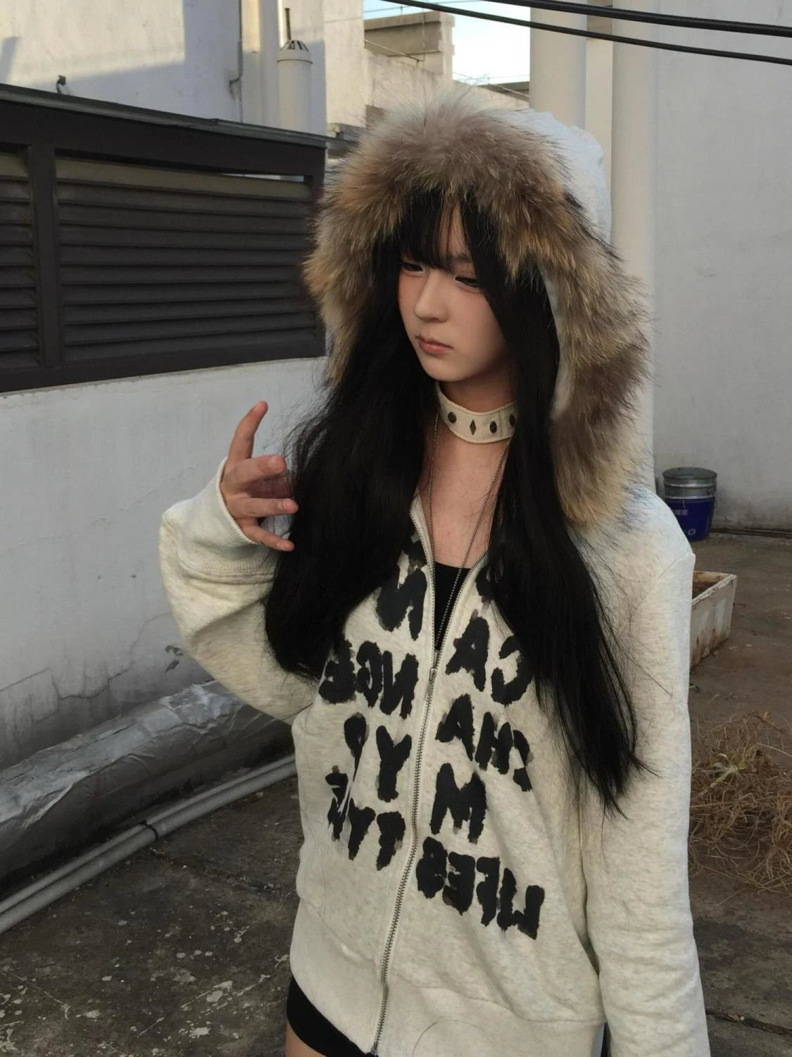 Hoodie Sweatshirt Jackets Subculture Faux Fur Hooded Casual