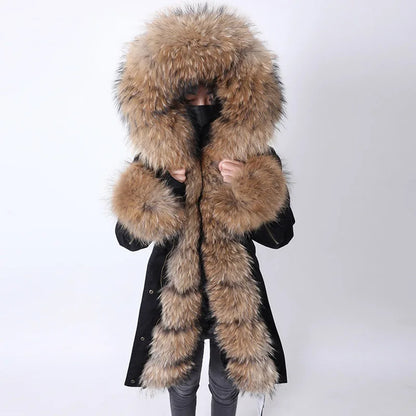 2024 Maomaokong Winter Jacket Women Big Natural Real Fox Raccoon Fur Collar Coat Female Clothing Removable Inner Lining Parkas
