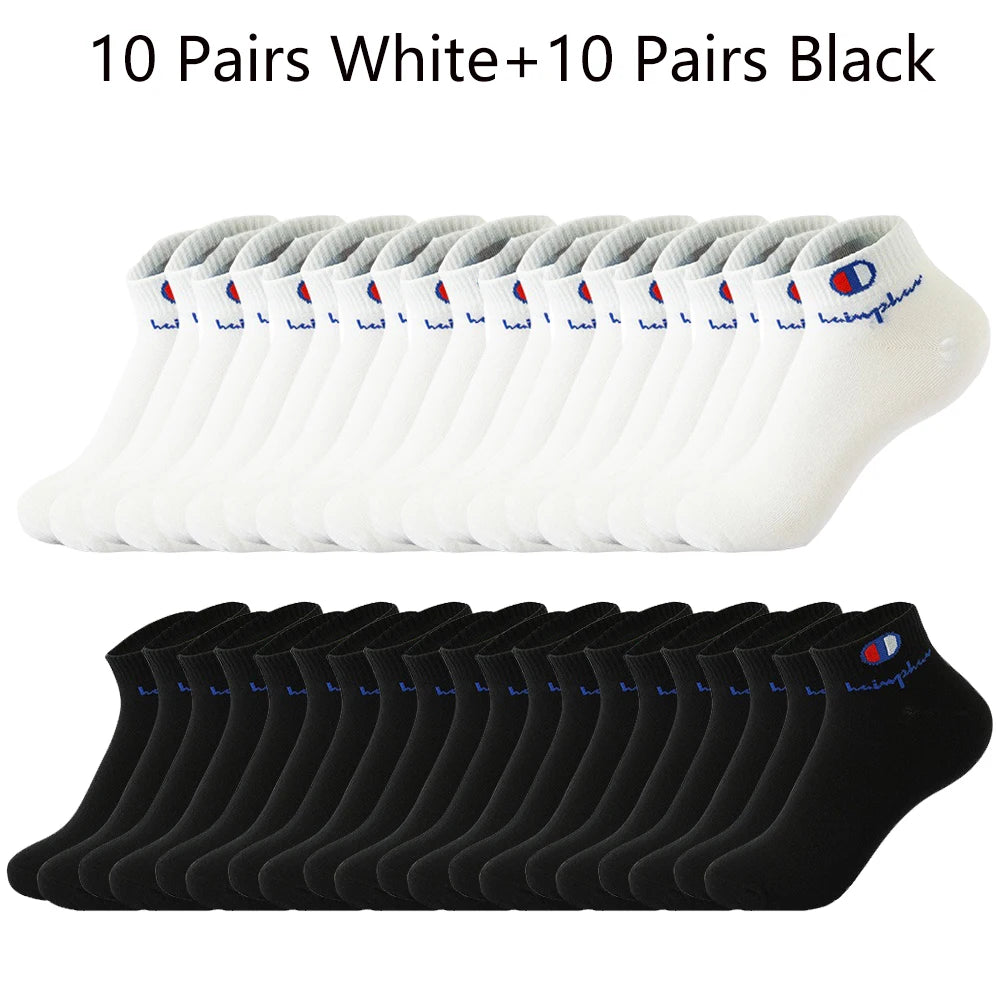 5/10/20 Paar Herren Knöchelsocken Baumwolle Klassische Markenmode Schwarz-Weiße Socken Atmungsaktive Mesh Sportsocken für den Sommer