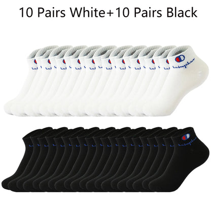 5/10/20 Paar Herren Knöchelsocken Baumwolle Klassische Markenmode Schwarz-Weiße Socken Atmungsaktive Mesh Sportsocken für den Sommer