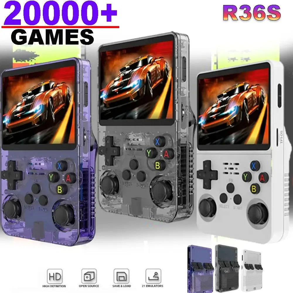 R36S Handheld Game Players 20000+ Games Portable Game Console 64/128GB Retro Games Emulators 3.5in IPS Screen Support Wholesale