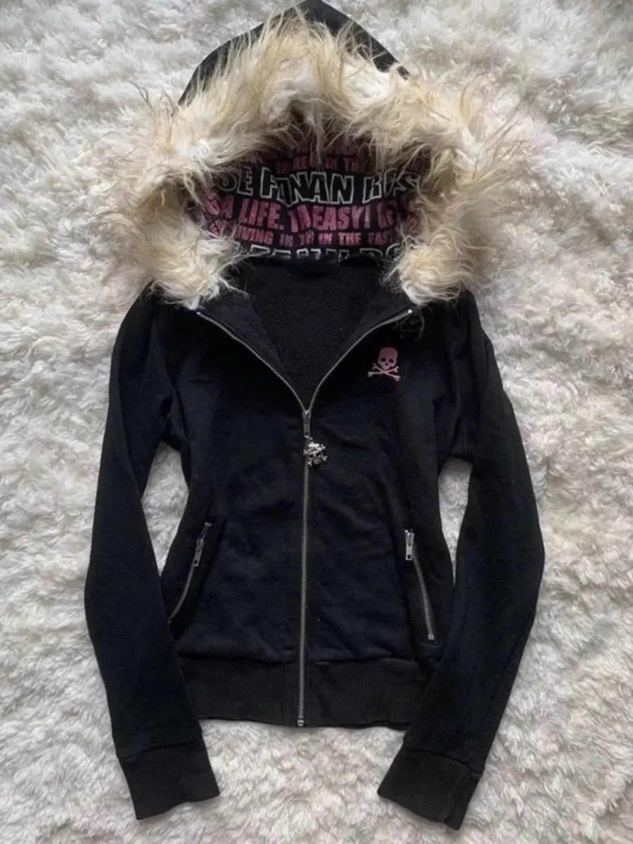 Fur Collar Zipper Hoodie Kawaii Tops Jacket Slim