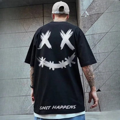 8XL Locker sitzendes, modisches, trendiges T-Shirt mit amerikanischem Smiling-Expression-Print, bequemes Casual-Herren-Vielseitiges-Paar-Outfit