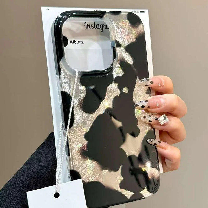 Gradient Ink Marks Laser Phone Case For Phone 16 15 14 13 12 11 Pro Max XS X XR 7 8 Plus Stylish Leopard Print Back Bumper Cover
