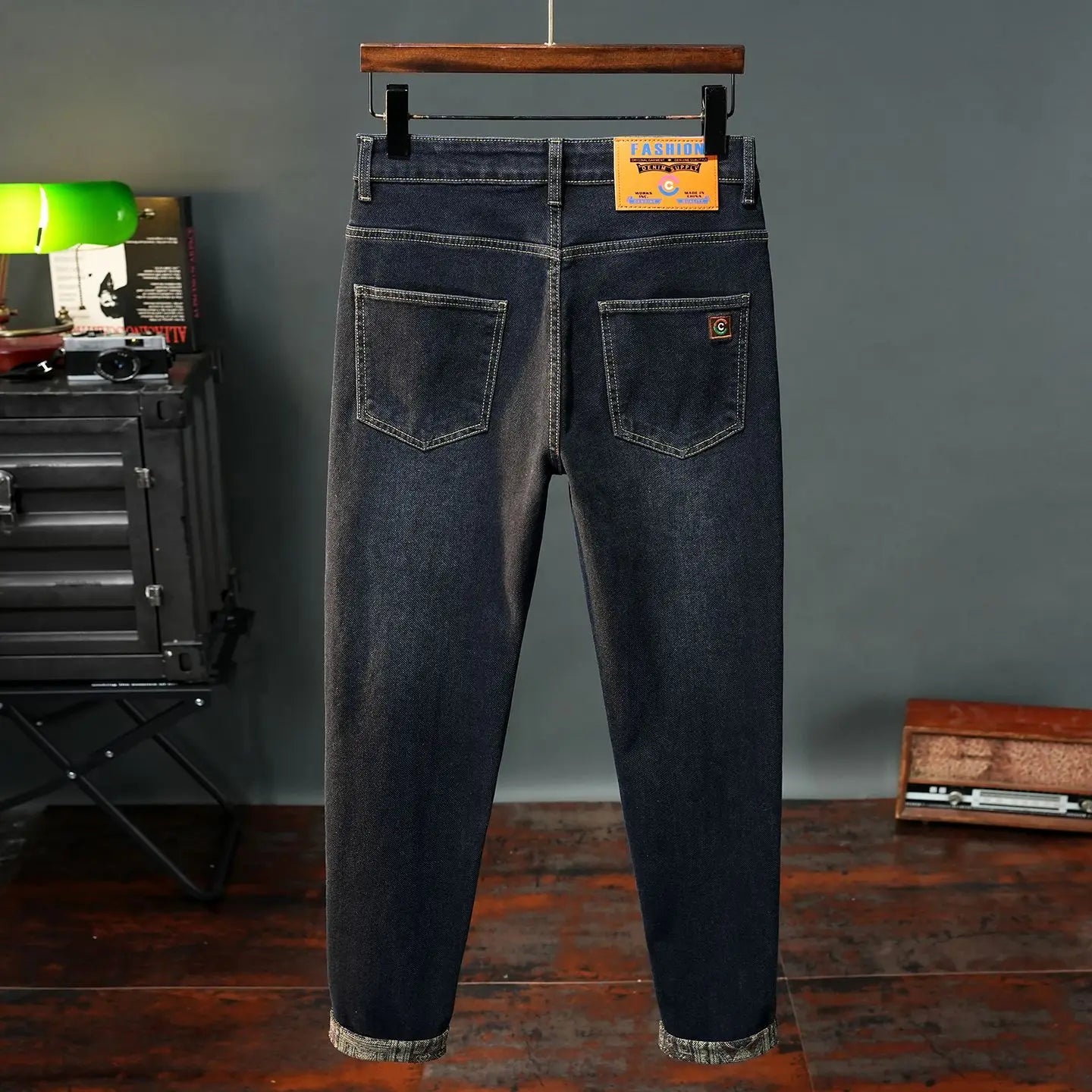 Autumn and Winter Fleece Men's Denim Pants European Style Straight-leg Stretch Loose and Versatile Korean Style Trendy Pants