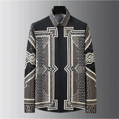 Luxury men's long-sleeved shirt printed shirt fashionable casual popular mid-century retro plus size men's clothing XS-6XL