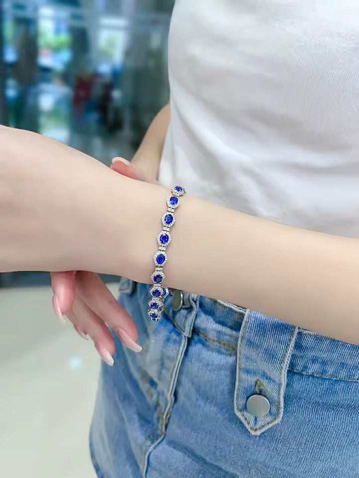 18K White Gold Natural Diamond & Sapphire Bracelet