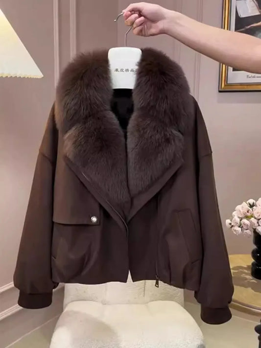 Cotton Jacket Women's Winter Loose Versatile Slimming Long Sve Coat with Fur Collar