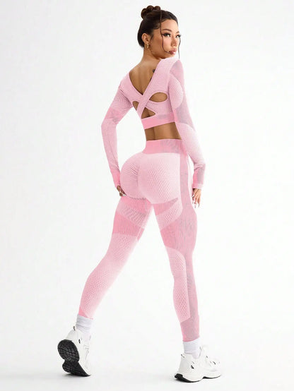 2pcs Hot-selling New Sports Tight Running Breathable Seamless Yoga Suit Women's Outdoor Fitness Suit Women's