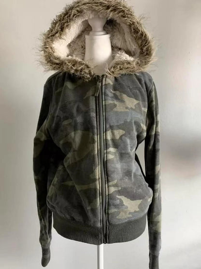Subculture Gothic Women Coats with Hoodies Vintage Black Jackets Faux Fur Coat Female Loose Casual Sweatshirt