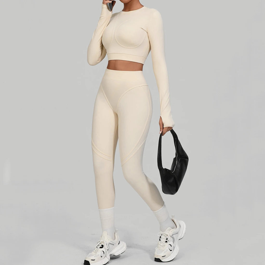 Seamless Yoga Sets Sports Fitness Hip-lifting High Waist Skinny Long-sleeved Suit Running Workout Gym Leggings Sets Women XP160