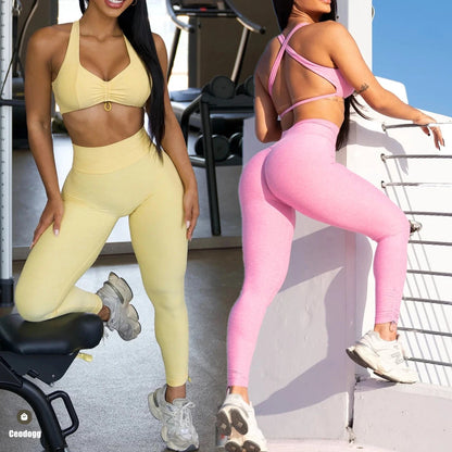 2PCS Pad Yoga Set Sports Suit Gym Leggings Women Clothes Fitness Tracksuit Workout Short Sleeve Female Athletic Sportswear XP04