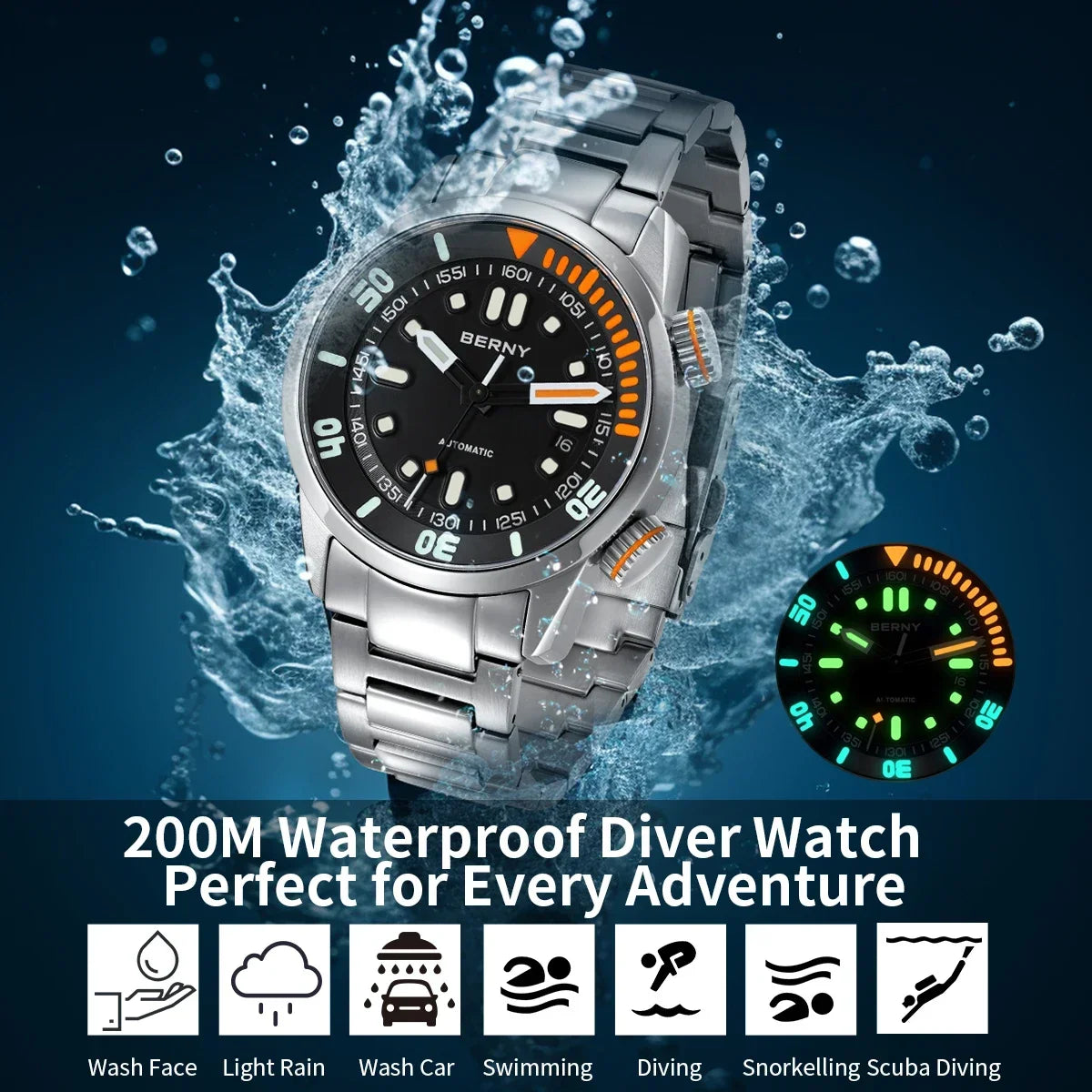 Automatic Dive Watch | Sapphire 20ATM Men Deep Dive Sports