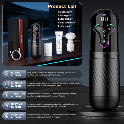 Black electronic device with digital display and control buttons, surrounded by packaging and accessories on a dark background.