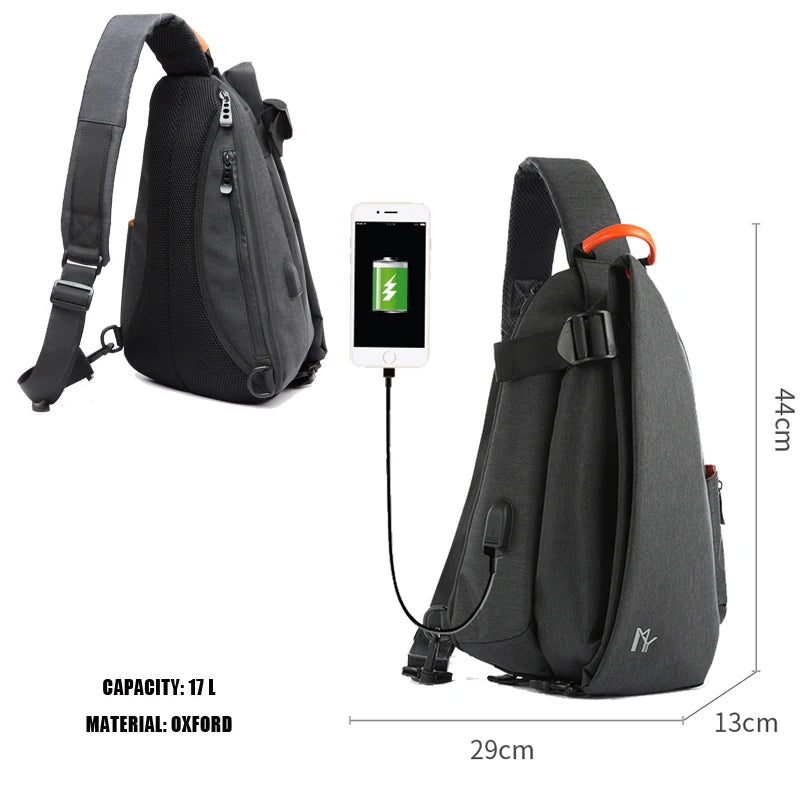 Men's USB Charging Crossbody Bag – Waterproof iPad Chest & Motorcycle Shoulder Bag