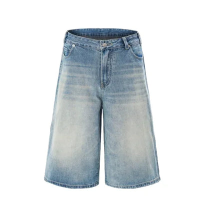 2025 Sommer American Lightning Crack Denim Cropped Pants Herren gerade Loose Wide-leg Shorts Street Baggy Freizeithosen