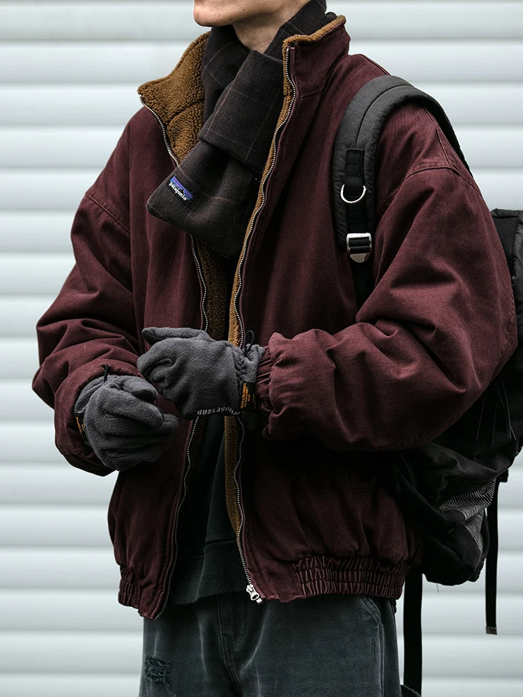 Japanische Vintage Polarfleece Jacke Herren Winter Hochwertige Dicke Jacke Koreanische Streetwear Lockeres Paar Trendiger Warmer Mantel Männlich