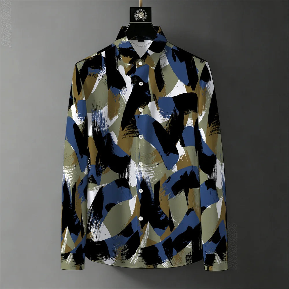Teglex Men's Retro Graffiti Print Long Sleeve Shirt